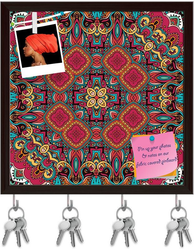 Artzfolio Abstract Traditional Motif Ornament Concept Pinboard Key Hooks Dark Brown 8x8in Cork Bulletin Board  (Multicolor 8 x 8 inch (20 x 20 cms))