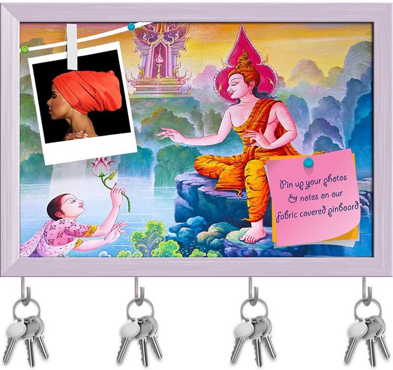 Artzfolio Generality In Thailand Pin Board with Key Holders White Frame 8.5x6inch Cork Bulletin Board  (Multicolor 8.5 x 6 inch (22 x 15 cms))