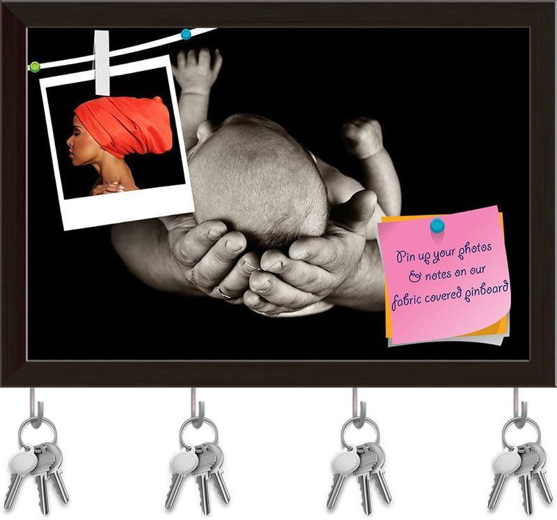 Artzfolio Father Holding His Little Boy Pinboard & Key Holders Dark Brown Frame11.6x8inch Cork Bulletin Board  (Multicolor 11.6 x 8 inch (29 x 20 cms))