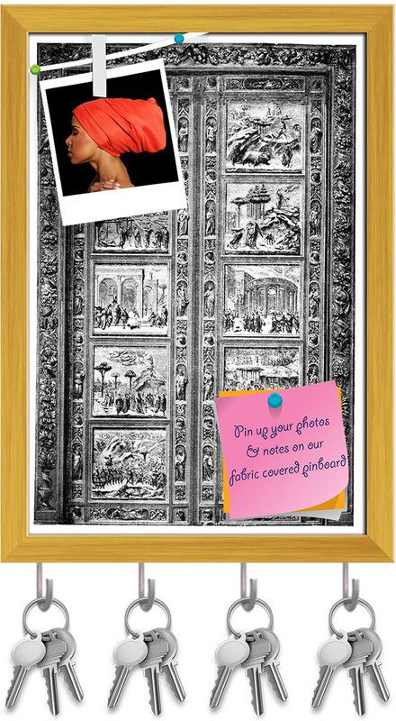 Artzfolio 19th Century Door Engraving At Duomo Florence Italy Pinboard Golden 8x11.4in Cork Bulletin Board  (Multicolor 8 x 11.4 inch (20 x 29 cms))