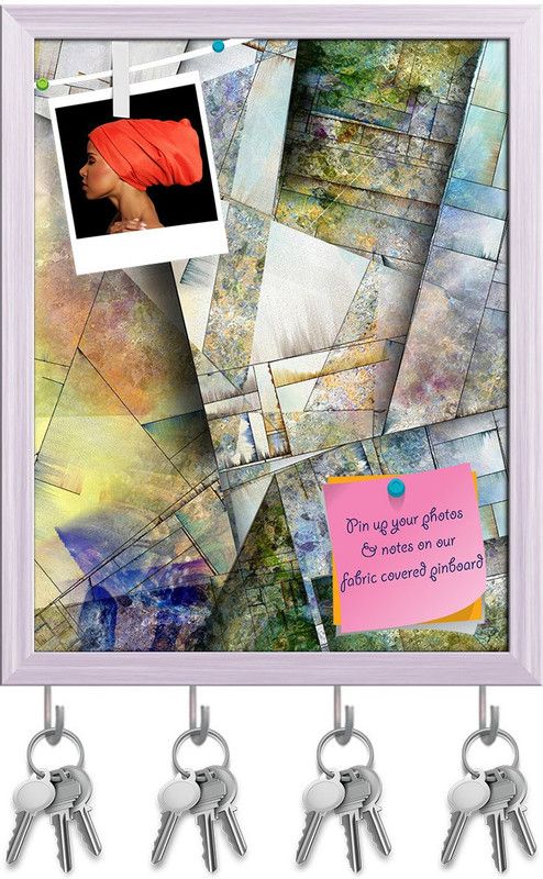 Artzfolio Abstract Art Work D8 Pinboard with Key Holder Hooks White Frame 12x15.2inch Cork Bulletin Board  (Multicolor 12 x 15.2 inch (30 x 39 cms))
