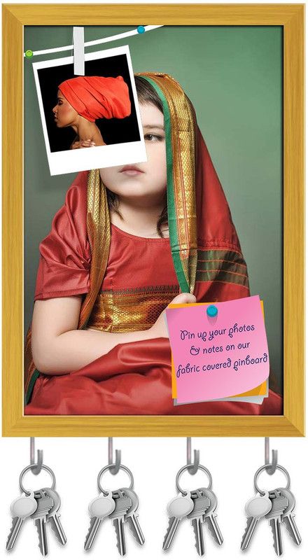 Artzfolio A Little Girl Is In The National Indian Suit Pinboard Key Hooks Golden 12x17.6in Cork Bulletin Board  (Multicolor 12 x 17.6 inch (30 x 45 cms))