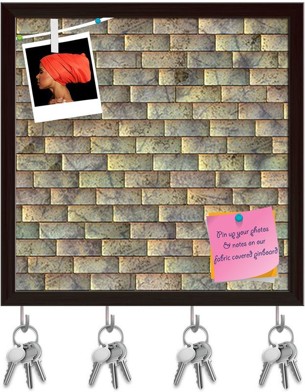 Artzfolio Tiled Art D5 Pinboard with Key Holder Hooks Dark Brown Frame 8x8inch (20x20cms) Cork Bulletin Board  (Multicolor 8 x 8 inch (20 x 20 cms))