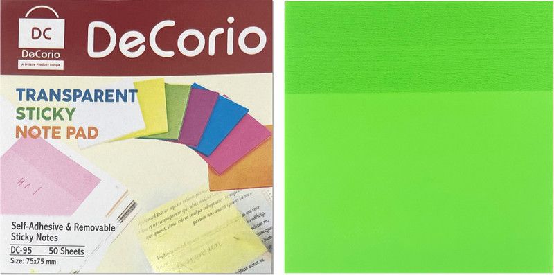 DC DECORIO Transparent Memo Sticky 50 Sheets, Self Adhesive Memo Sheets (Green, Pack of 2) 76mm x 76mm Ohp Sheets  (Pack of 2)