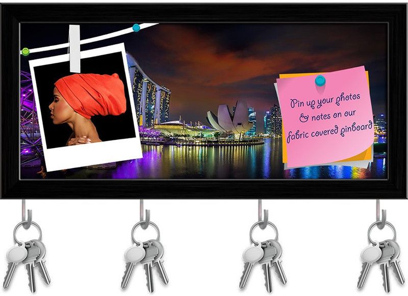 Artzfolio Landscape Of Singapore City In Night Urban View Pinboard Key Hook Black17.5x8in Cork Bulletin Board  (Multicolor 17.5 x 8 inch (44 x 20 cms))