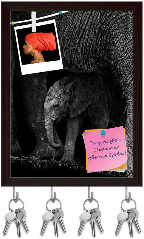 Artzfolio Baby Elephant Being Protected By It's Mother Pinboard Dark Brown10x13.2in Cork Bulletin Board  (Multicolor 10 x 13.2 inch (25 x 34 cms))