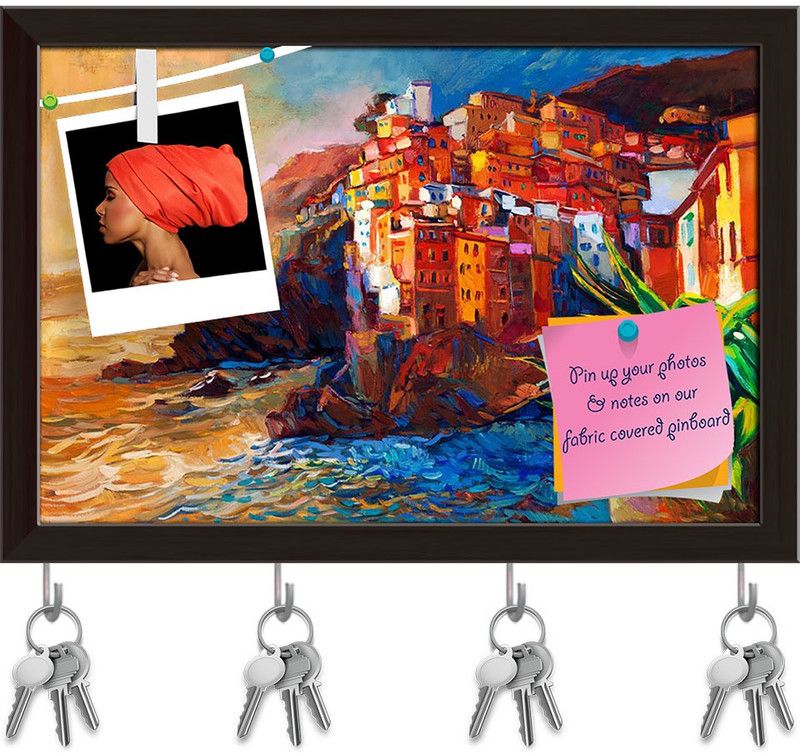 Artzfolio Abstract Artwork Of A Village Pinboard & Key Holders Dark Brown Frame14.6x10inch Cork Bulletin Board  (Multicolor 14.6 x 10 inch (37 x 25 cms))