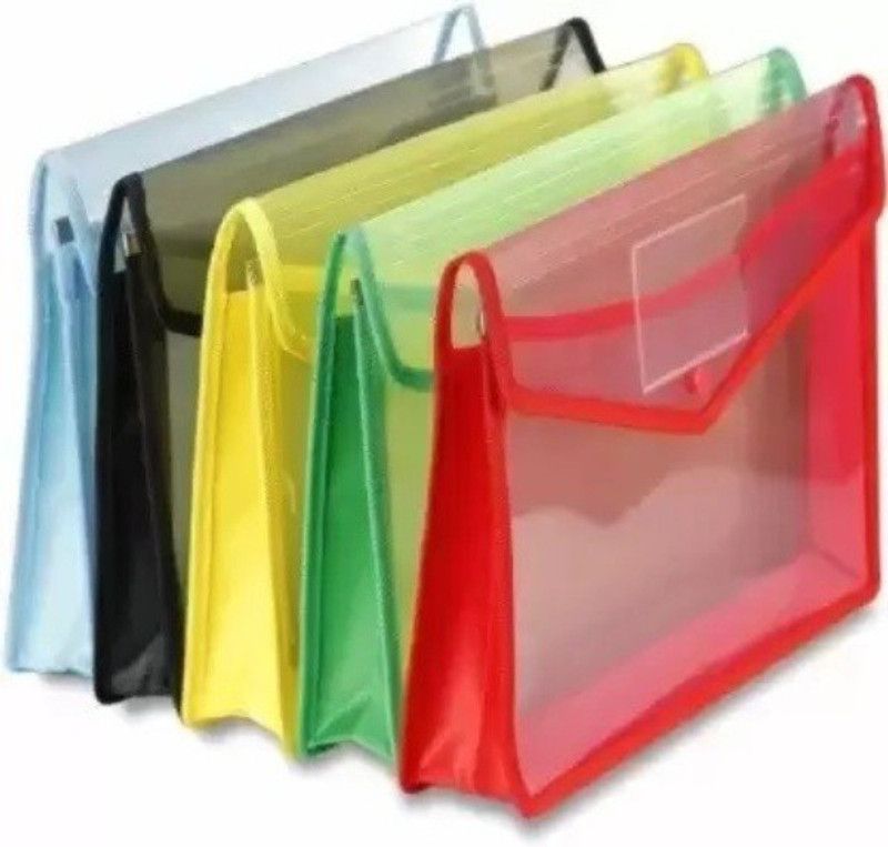 PEony Plastic Envelope Folder,Transparent Poly-Plastic A4 Documents File Storage Bag with Snap Button Set of 5/Certificate File Holder/Document Folder for Certificates A4/Legal/Bag for Document  (Set Of 5, Multicolor)