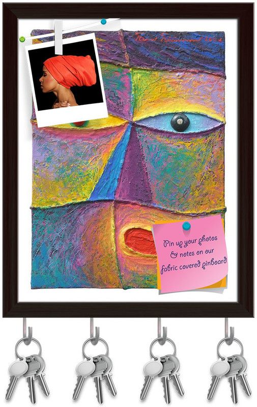 Artzfolio Artwork D2 Pinboard with Key Holder Hooks Dark Brown Frame 6x7.4inch (15x19cms) Cork Bulletin Board  (Multicolor 6 x 7.4 inch (15 x 19 cms))