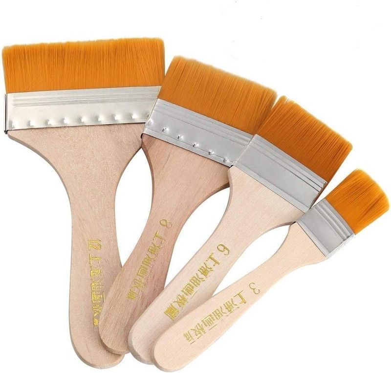 Pehrovin Ventures WORISON Natural Finish Synthetic Flat Paint Brushes (Set of 4) / Wash Brushes  (Beige)