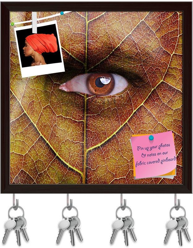 Artzfolio Face With Autumn Leaf Texture Pinboard & Key Holders Dark Brown Frame20x20inch Cork Bulletin Board  (Multicolor 20 x 20 inch (51 x 51 cms))