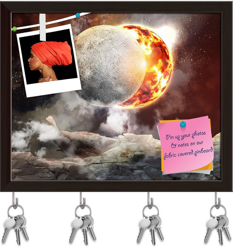 Artzfolio Planets In Fantastic Space D2 Pinboard & Key Holders Dark Brown Frame12.3x10inch Cork Bulletin Board  (Multicolor 12.3 x 10 inch (31 x 25 cms))