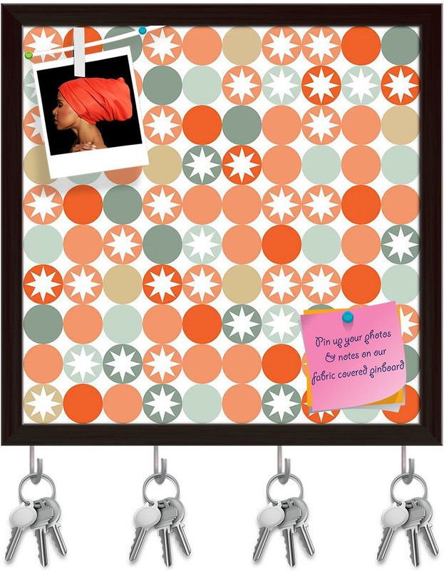 Artzfolio Circles & Stars Pinboard with Key Holder Hooks Dark Brown Frame 16x16inch Cork Bulletin Board  (Multicolor 16 x 16 inch (41 x 41 cms))