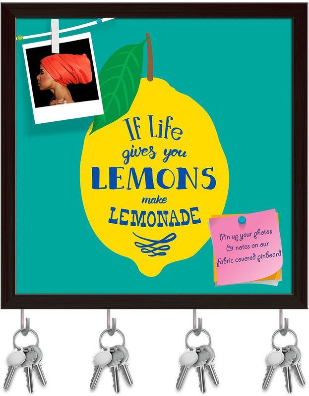 Artzfolio If Life Gives You Lemons Make Lemonade Pinboard & Key Hooks Dark Brown20x20in Cork Bulletin Board  (Multicolor 20 x 20 inch (51 x 51 cms))
