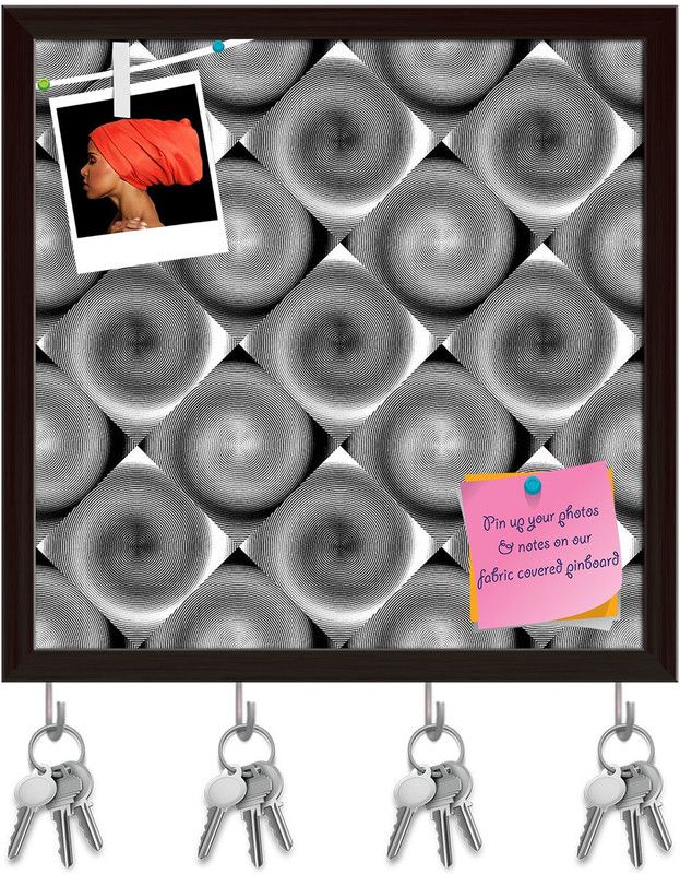 Artzfolio Spiral Movement Pinboard with Key Holder Hooks Dark Brown Frame 20x20inch Cork Bulletin Board  (Multicolor 20 x 20 inch (51 x 51 cms))