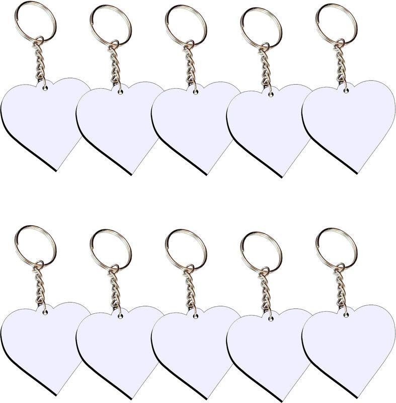 JASHVIRA Sublimation Single Side MDF Keychain Blank, Pack of 10 pcs | ( Heart Key Chain) Key Chain