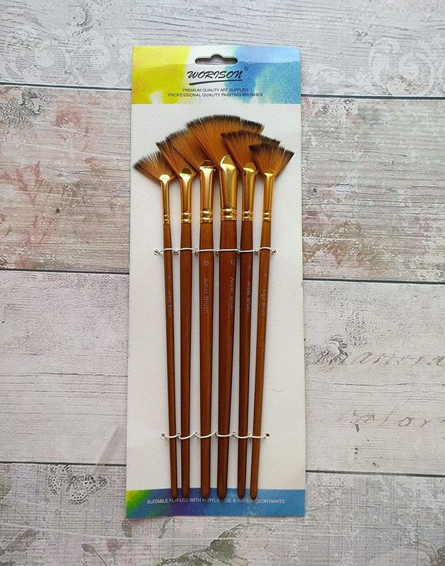 ARTTWALA SHORT HANDLE FAN BRUSH SET  (Set of 6, Brown)
