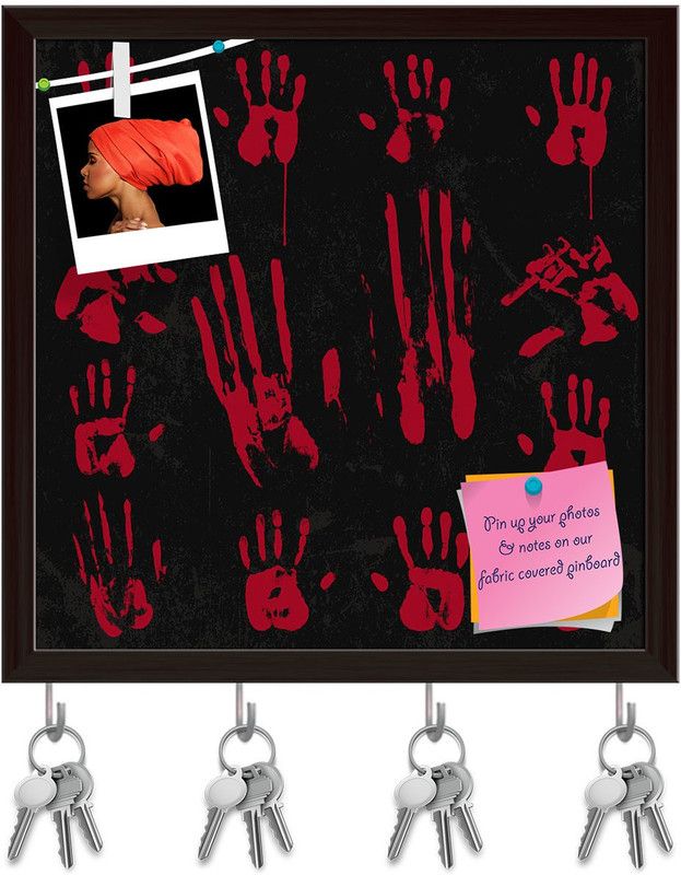 Artzfolio Hand In Blood Pinboard with Key Holder Hooks Dark Brown Frame 20x20inch Cork Bulletin Board  (Multicolor 20 x 20 inch (51 x 51 cms))