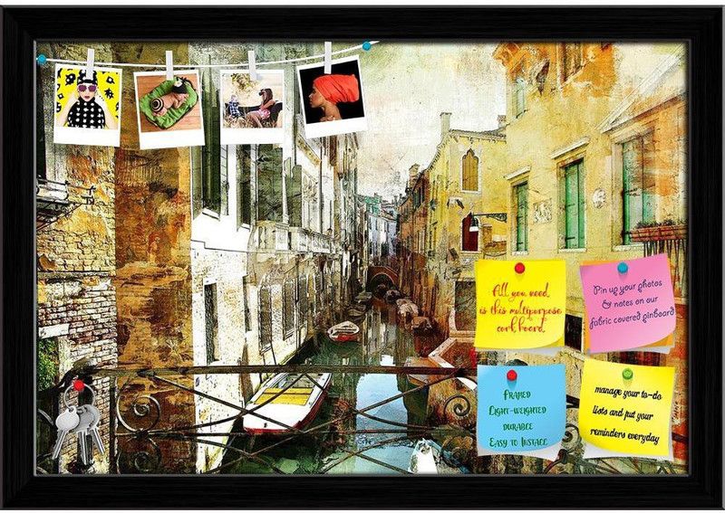 Artzfolio Venetian Pictures Notice Pin Board Soft Board with Push Pins Cork Bulletin Board  (Black Frame 23.6 x 16 inch (60 x 41 cms))