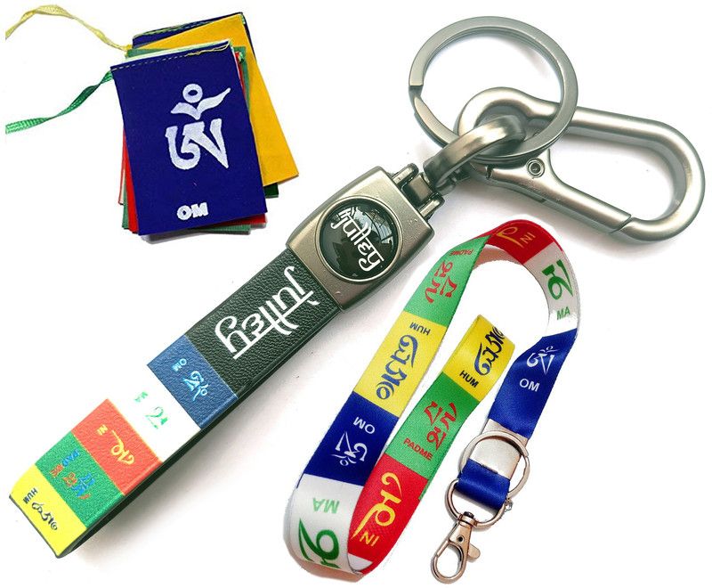 NSV Tibetan Ladakh Bike Car Keyring With Ladakh Prayer Lanyard With Bike Ladakh Flag Key Chain