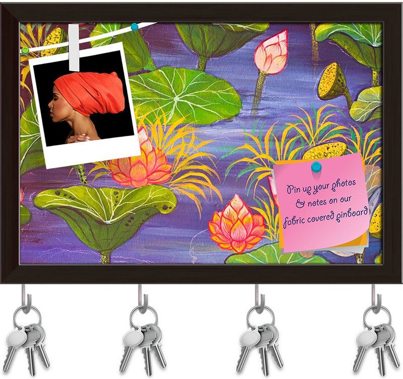 Artzfolio Thai Arts In The Temple Pinboard with Key Holders Dark Brown Frame8.5x6inch Cork Bulletin Board  (Multicolor 8.5 x 6 inch (22 x 15 cms))