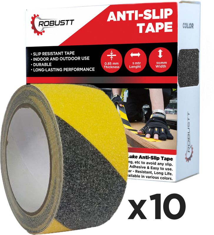 Robustt SINGLE SIDED handheld Anti Skid Fall Resistant Tape for Slippery Staircase Outdoor|50mm x 5M (Manual)  (Set of 10, Multicolor)