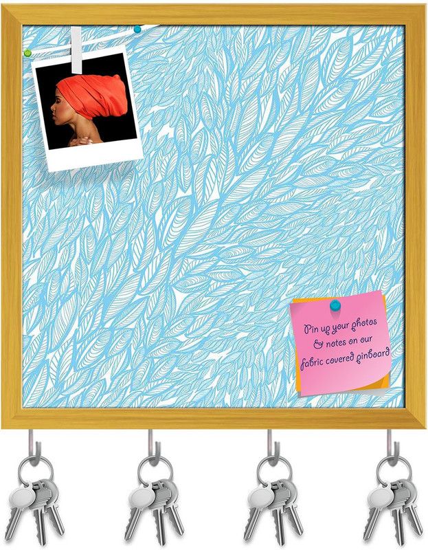 Artzfolio Flying Leaves Pin Board with Key Holder Hooks Golden Frame 20x20inch (51x51cms) Cork Bulletin Board  (Multicolor 20 x 20 inch (51 x 51 cms))