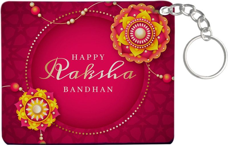 BloomingPrints Printed Key Rings, for Rakshabandhan, Brother Sister Bond,Wooden Square Shape Key Ring- AKSSQWDKR2021-1 Purpel Key Chain