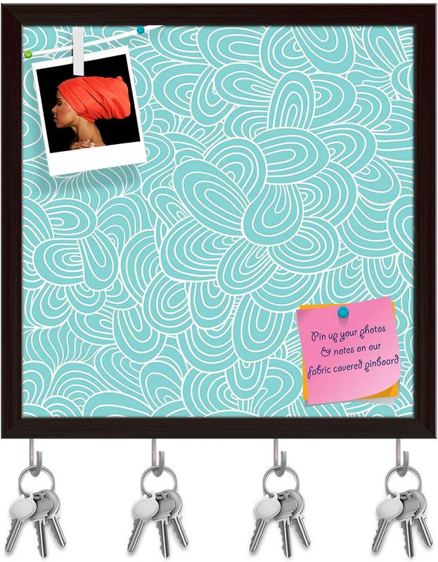 Artzfolio Hand-Drawn Waves D2 Pinboard with Key Holder Hooks Dark Brown Frame 20x20inch Cork Bulletin Board  (Multicolor 20 x 20 inch (51 x 51 cms))