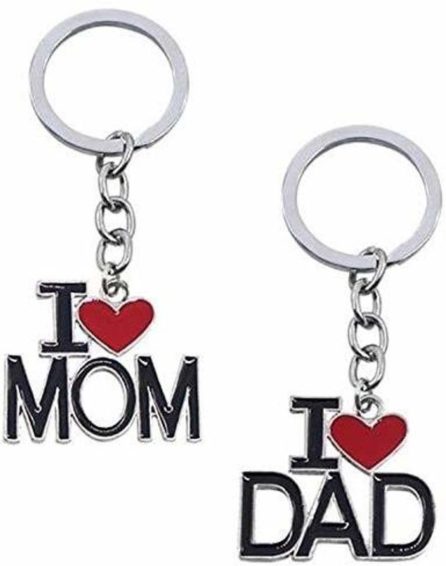 Bambble I Love Mom and I Love Dad Combo Creative Metal Design Heart Letter Key Chain Key Chain