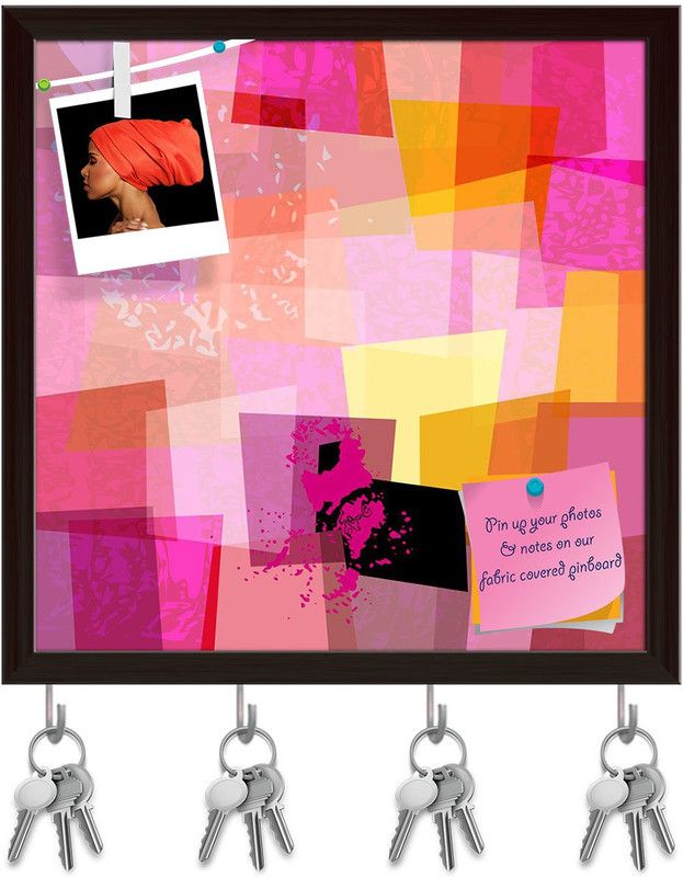 Artzfolio Abstract Artwork D153 Pinboard with Key Holder Hooks Dark Brown Frame 20x20inch Cork Bulletin Board  (Multicolor 20 x 20 inch (51 x 51 cms))