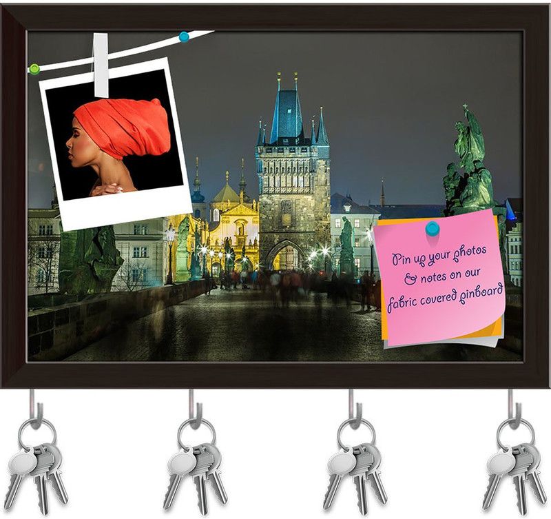 Artzfolio Charles Bridge In Prague At Night Czech Republic Pinboard Dark Brown14.5x10in Cork Bulletin Board  (Multicolor 14.5 x 10 inch (37 x 25 cms))