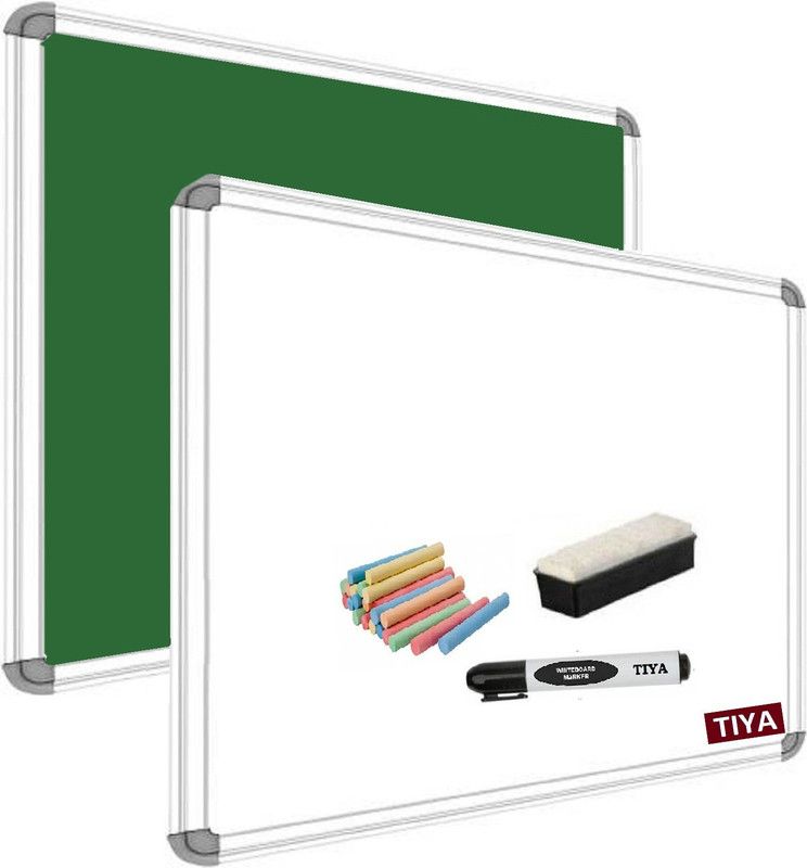 Tiya Reversible Non Magnetic Medium Whiteboards and Duster Combos  (White, Green)