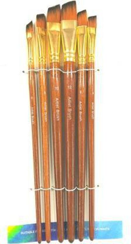 worisonn izone cute Painting Brushes (Set of 6 Different Numbered Brushes) with Long Wooden Handle by fine Creations  (Set of 6, Brown)