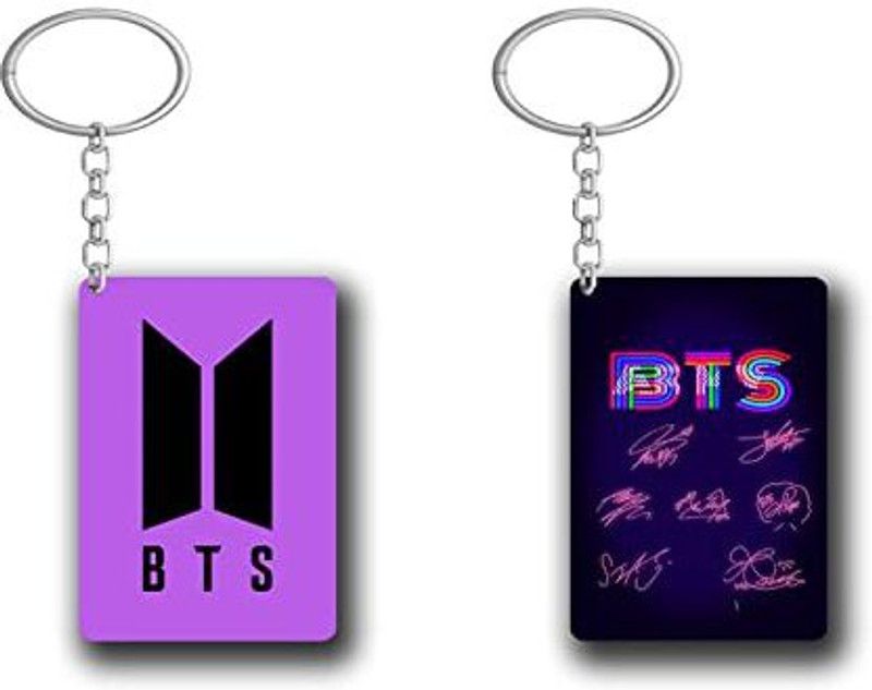 Giftsadaa Bts Keychain 1 Purple + 1 Neon Signature Bts Keychain , Best Gift For BTS Army Key Chain