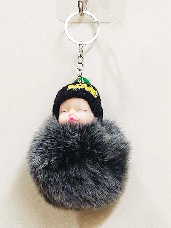 Magic of Gifts Cute Sleeping Baby Fur Doll Keychain for Kids/Girls Pom Pom Plush Doll Keychain Hanging Ornament for Girl’s Bag/Backpack Ladies Car Keychain Key Chain