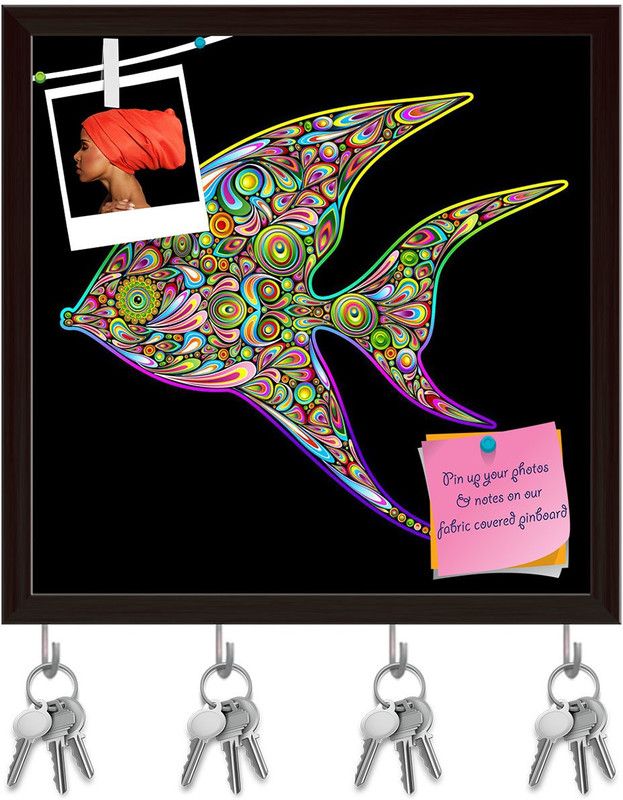 Artzfolio Angel Fish Psychedelic Art Design Pinboard & Key Holders Dark Brown Frame8x8inch Cork Bulletin Board  (Multicolor 8 x 8 inch (20 x 20 cms))