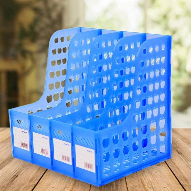 SUKHAD 4 Compartments Plastic File Organizer  (Blue)