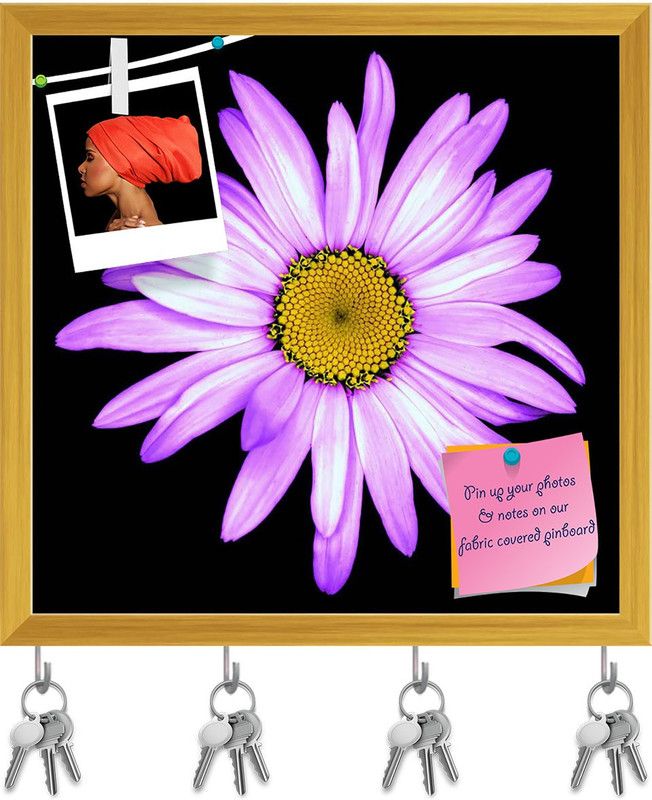 Artzfolio Surreal Dark Chrome Purple & White Daisy Flower Pinboard Golden Frame 8.1x8in Cork Bulletin Board  (Multicolor 8.1 x 8 inch (21 x 20 cms))
