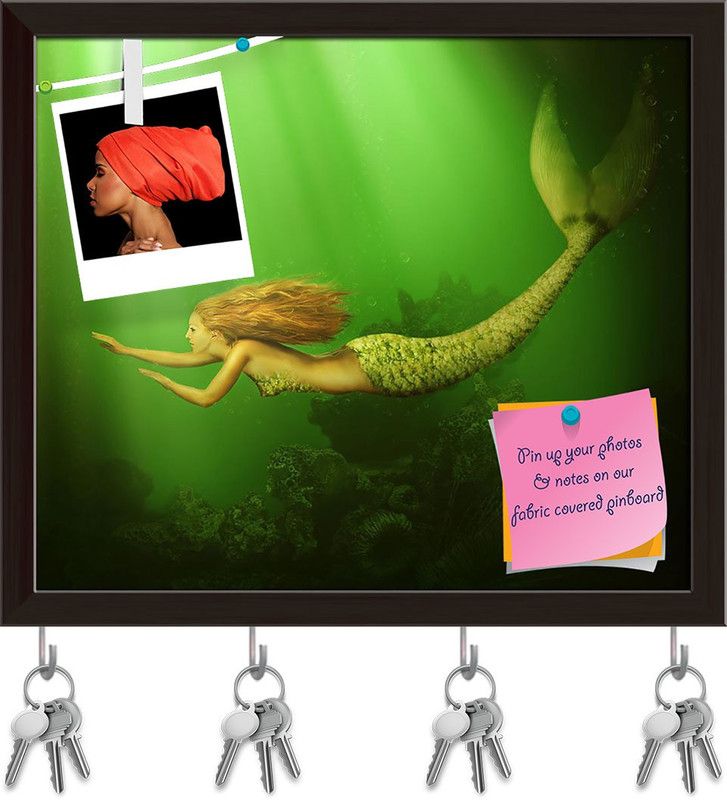 Artzfolio Mermaid With Fish Tail D4 Pinboard with Key Holders Dark Brown Frame18.7x16inch Cork Bulletin Board  (Multicolor 18.7 x 16 inch (47 x 41 cms))