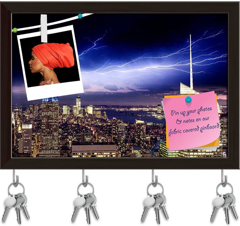 Artzfolio Manhattan Skyscrapers At Night New York USA Pinboard Key Hook Dark Brown11.5x8in Cork Bulletin Board  (Multicolor 11.5 x 8 inch (29 x 20 cms))