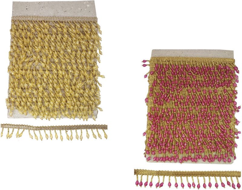 Airtick CWG0325-013 Pack of 2 (8.5 Mtr Roll, Width: 5cm) Golden-Pink Latkan Gota Patti Trim Lace Lace Reel  (Pack of 2)