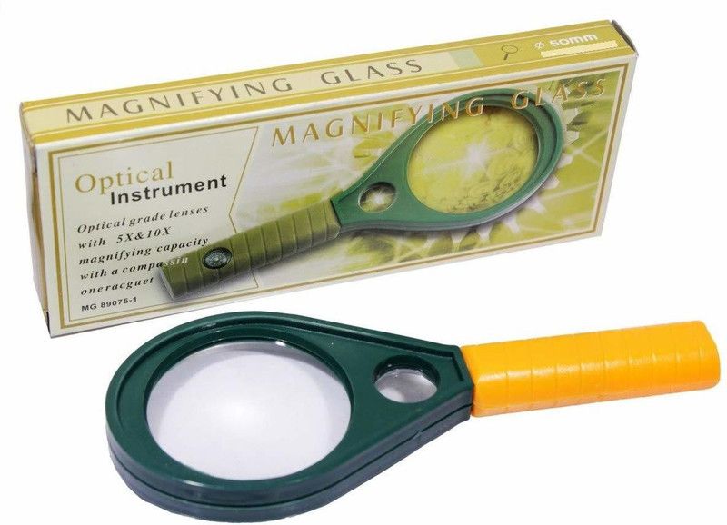 kstore Hand-Held 50MM (5X & 10X) Optical Grade Double Side Magnifying Glass Tool for Jewelry, Coin & Stamp Collectors, Map, Home, Office and Many More (50MM) 5X & 10X MAGNIFYING GLASS 50 MM  (Green)