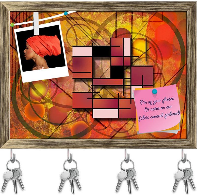 Artzfolio Abstract Artwork Pin Board with Key Holders Antique Golden Frame 10.7x8inch Cork Bulletin Board  (Multicolor 10.7 x 8 inch (27 x 20 cms))