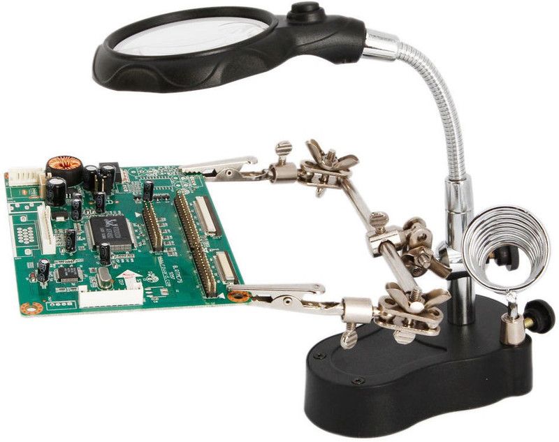 Magma Store Helping Hand Clip LED Magnifying Soldering Iron Stand 2.5X Magnifier  (Black, Silver)