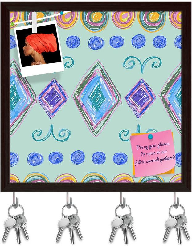 Artzfolio Hand Drawn Design D3 Pinboard with Key Holder Hooks Dark Brown Frame 20x20inch Cork Bulletin Board  (Multicolor 20 x 20 inch (51 x 51 cms))