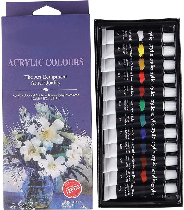 Prescent Acrylic Artist Color Set (12 paints of 12 ml each)  (Set of 1, Multicolor)