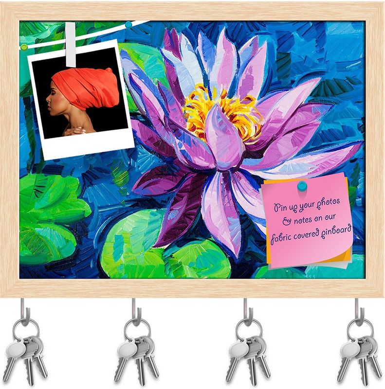 Artzfolio Beautiful Water Lily D2 Pinboard with Key Holders Natural Brown Frame10.4x8inch Cork Bulletin Board  (Multicolor 10.4 x 8 inch (26 x 20 cms))