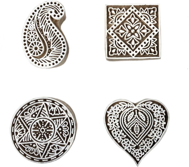 Global Art Traders Assorted Textile Print Design Indian Art & Craft Hobby Project block (4) Printing Blocks  (Pack of 2)