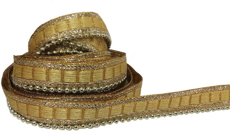 Utkarsh WG0122-02 (9 Mtr Roll) of Ethnic Wear Golden Gota Patti Embroidery Trim Check Moti Lace Border for Saree,suit,dresses,fashion Designing,craftworks with 1.27cm Width Lace Reel  (Pack of 1)